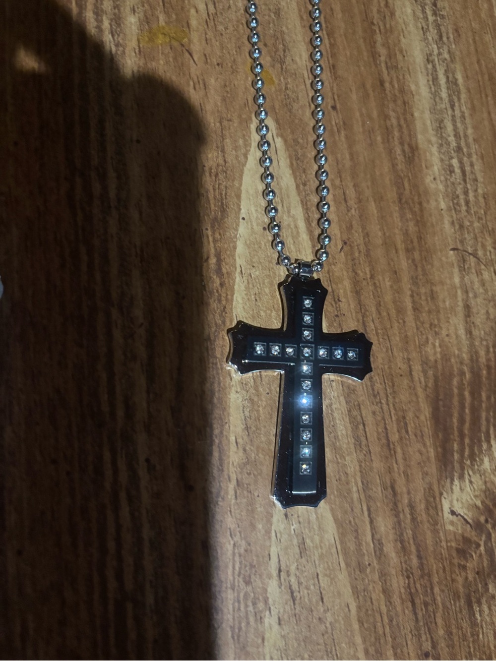Black Cross Pendant Necklace with Clear Stones